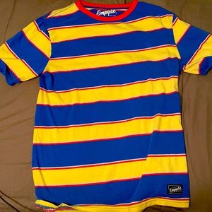 A medium sized, skating shirt. Striped with multiple colors, vintage as well.